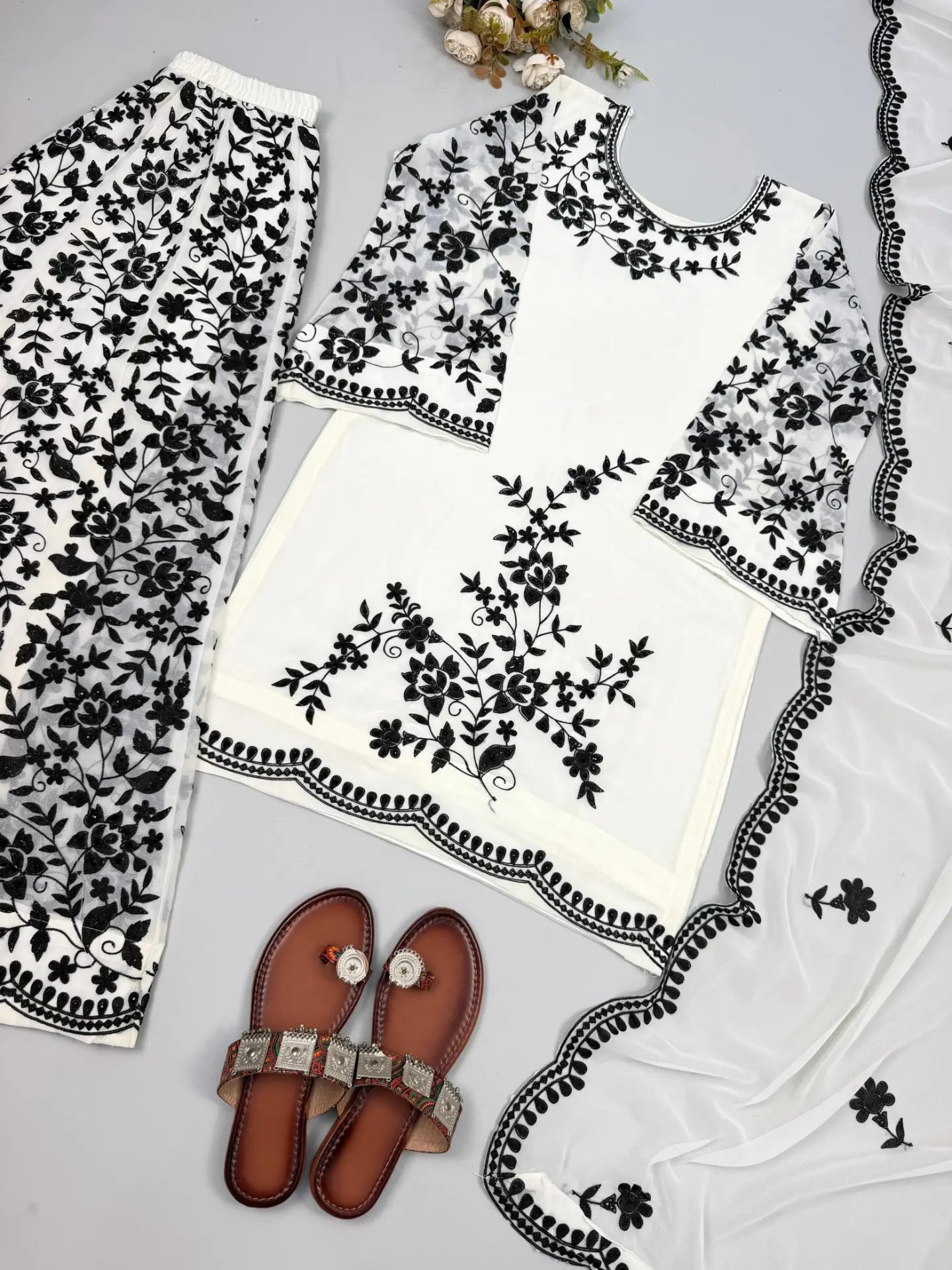 Faux Georgette Sequence Work Palazzo Set